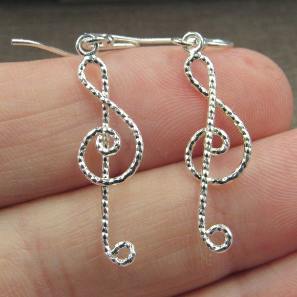 Jewelry - Sterling Silver Music Note Dangle Earrings Vintage